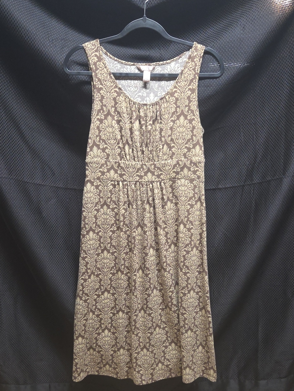 Vintage White Stag Brown and Cream Damask Sleeveless Midi Dress